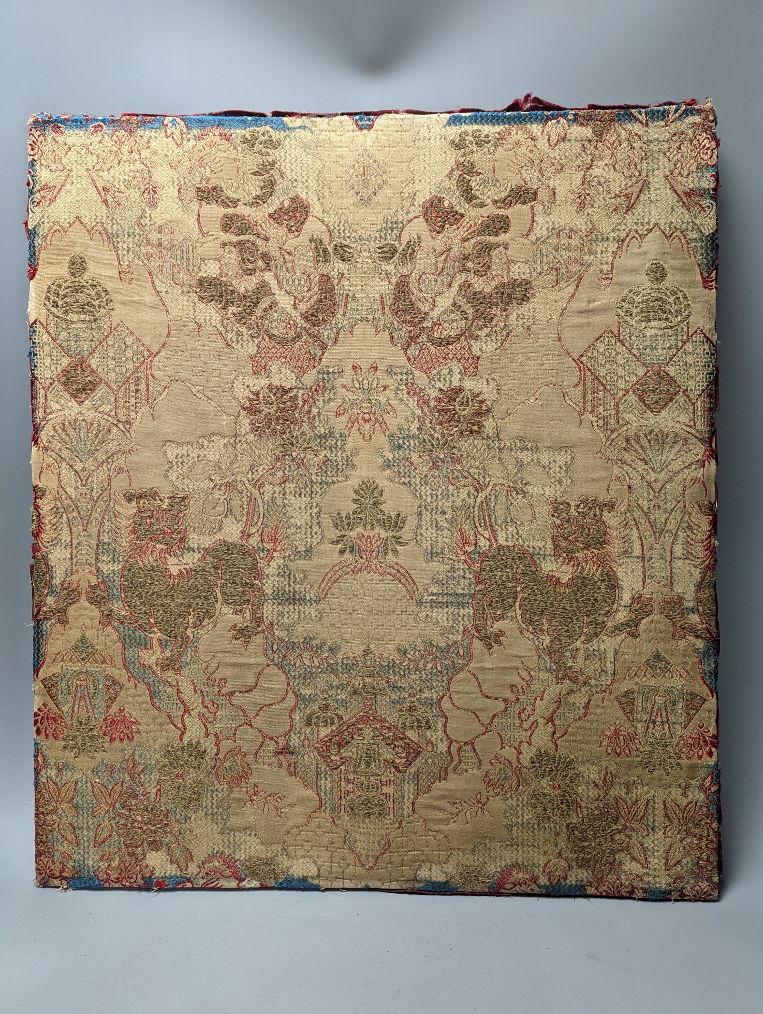An 18th century brocade panel, possibly Spanish, 55x48cm
